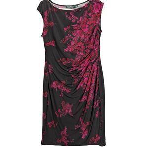 Lauren Ralph Lauren Dress Womens 10 Black Pink Floral Preppy Fairy Career Work